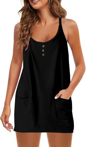 Women Summer Mini Dress Sleeveles Athletic Dress with Shorts Casual Sundress Comfy Loose Tennis Dress with Pockets