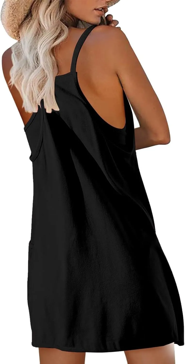 Women Summer Mini Dress Sleeveles Athletic Dress with Shorts Casual Sundress Comfy Loose Tennis Dress with Pockets