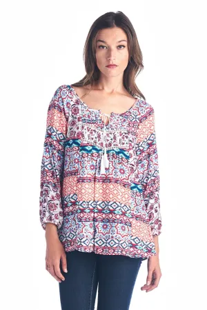 Women's Tassel Tie Printed Loose Top