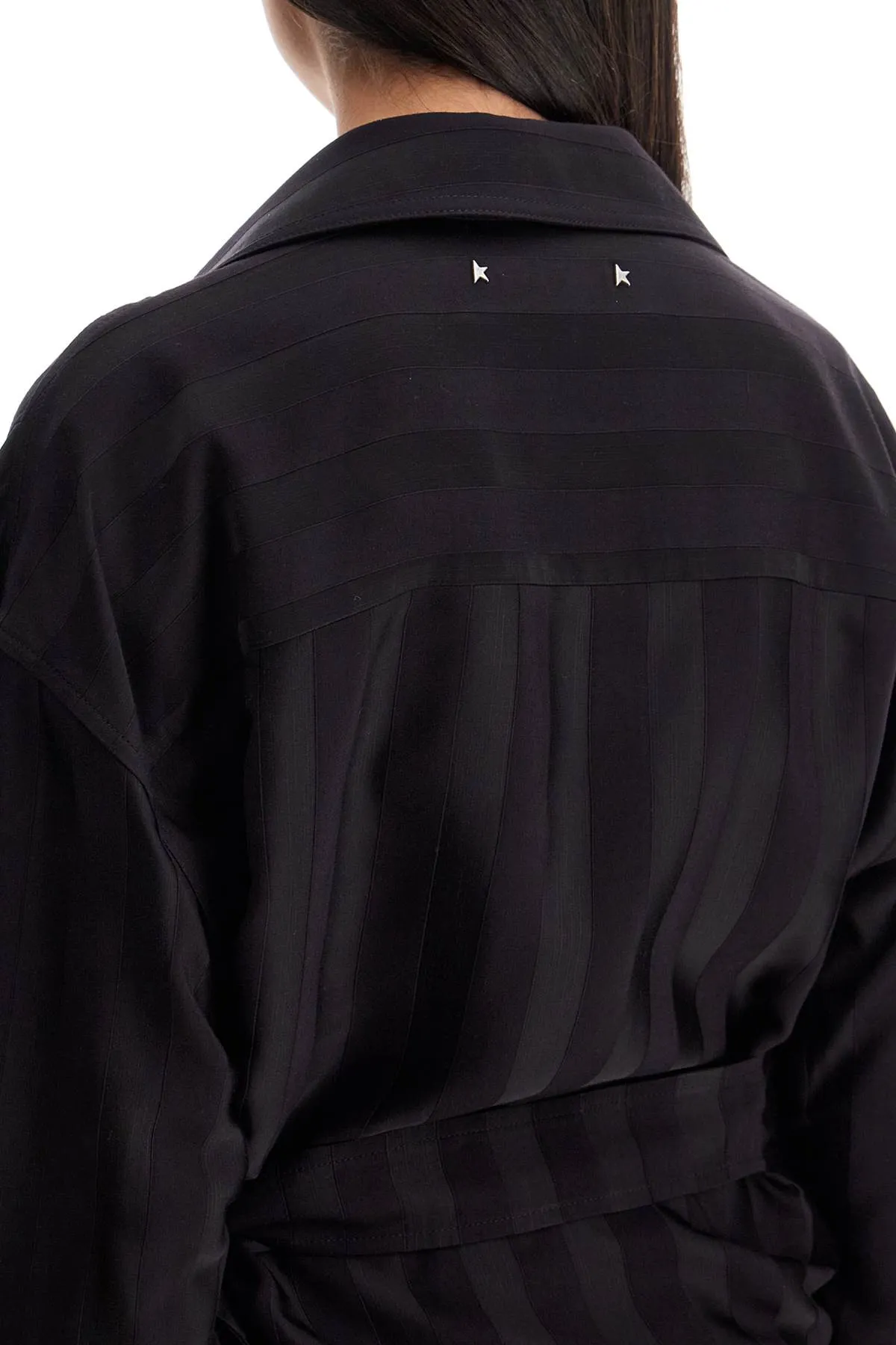 women's wrap shirt in night stripe viscose