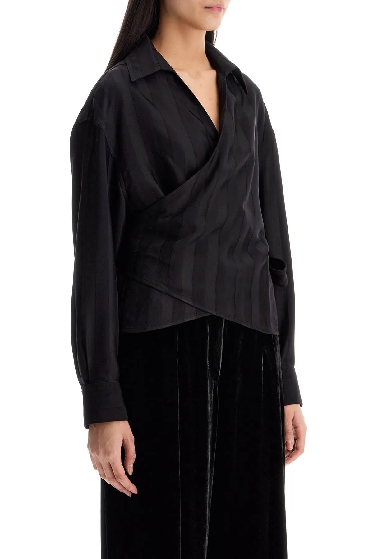 women's wrap shirt in night stripe viscose