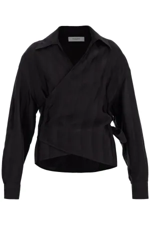 women's wrap shirt in night stripe viscose