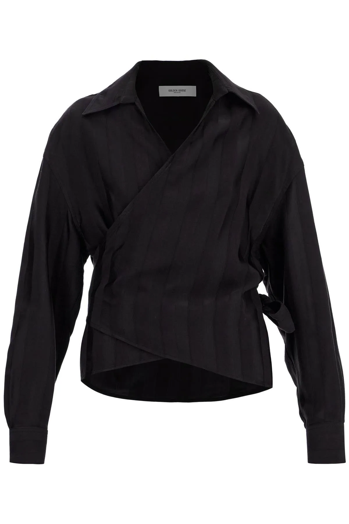 women's wrap shirt in night stripe viscose