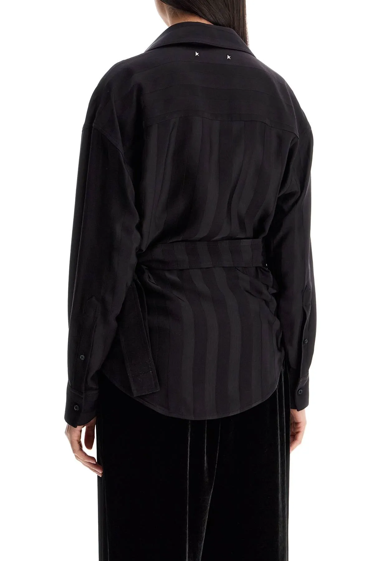 women's wrap shirt in night stripe viscose